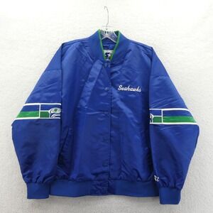 Starter Jacket Women Medium Seattle Seahawks Blue Satin Bomber Vintage Deadstock